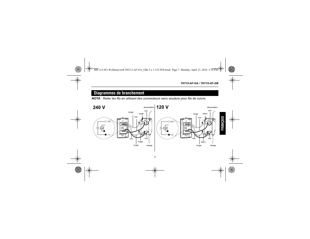 Diagrammes de branchement | King Electric TH115-AF-GA Electronic Programmable User Manual | Page 33 / 76