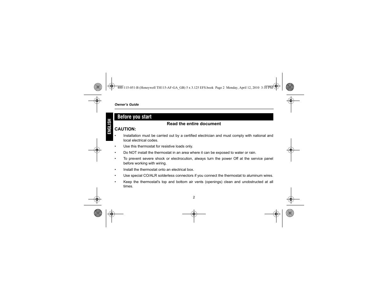 Before you start | King Electric TH115-AF-GA Electronic Programmable User Manual | Page 4 / 76