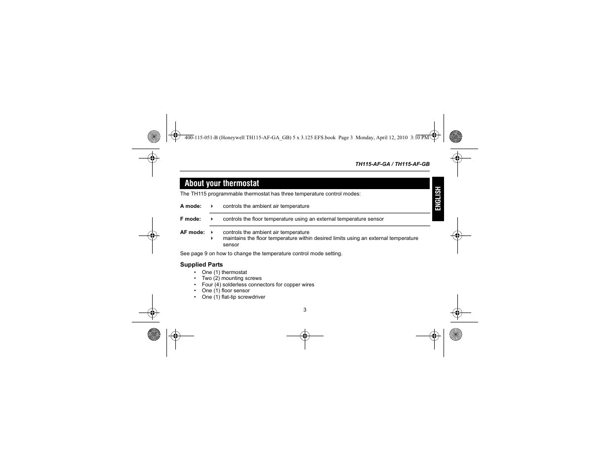 About your thermostat | King Electric TH115-AF-GA Electronic Programmable User Manual | Page 5 / 76