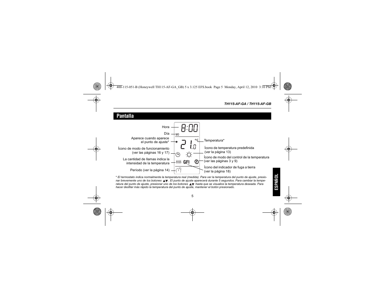 Pantalla | King Electric TH115-AF-GA Electronic Programmable User Manual | Page 55 / 76