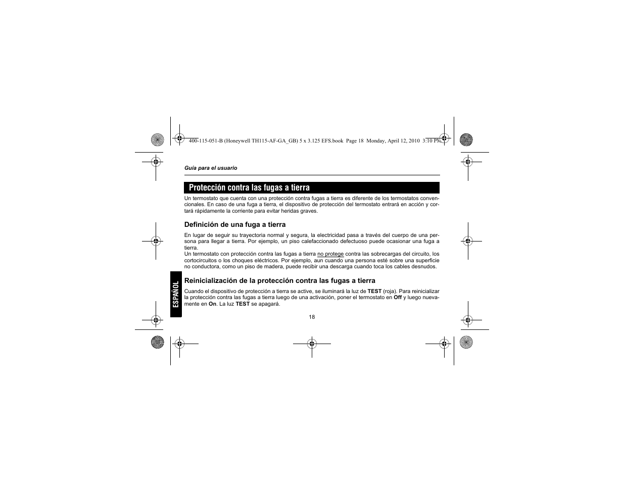 Protección contra las fugas a tierra | King Electric TH115-AF-GA Electronic Programmable User Manual | Page 68 / 76