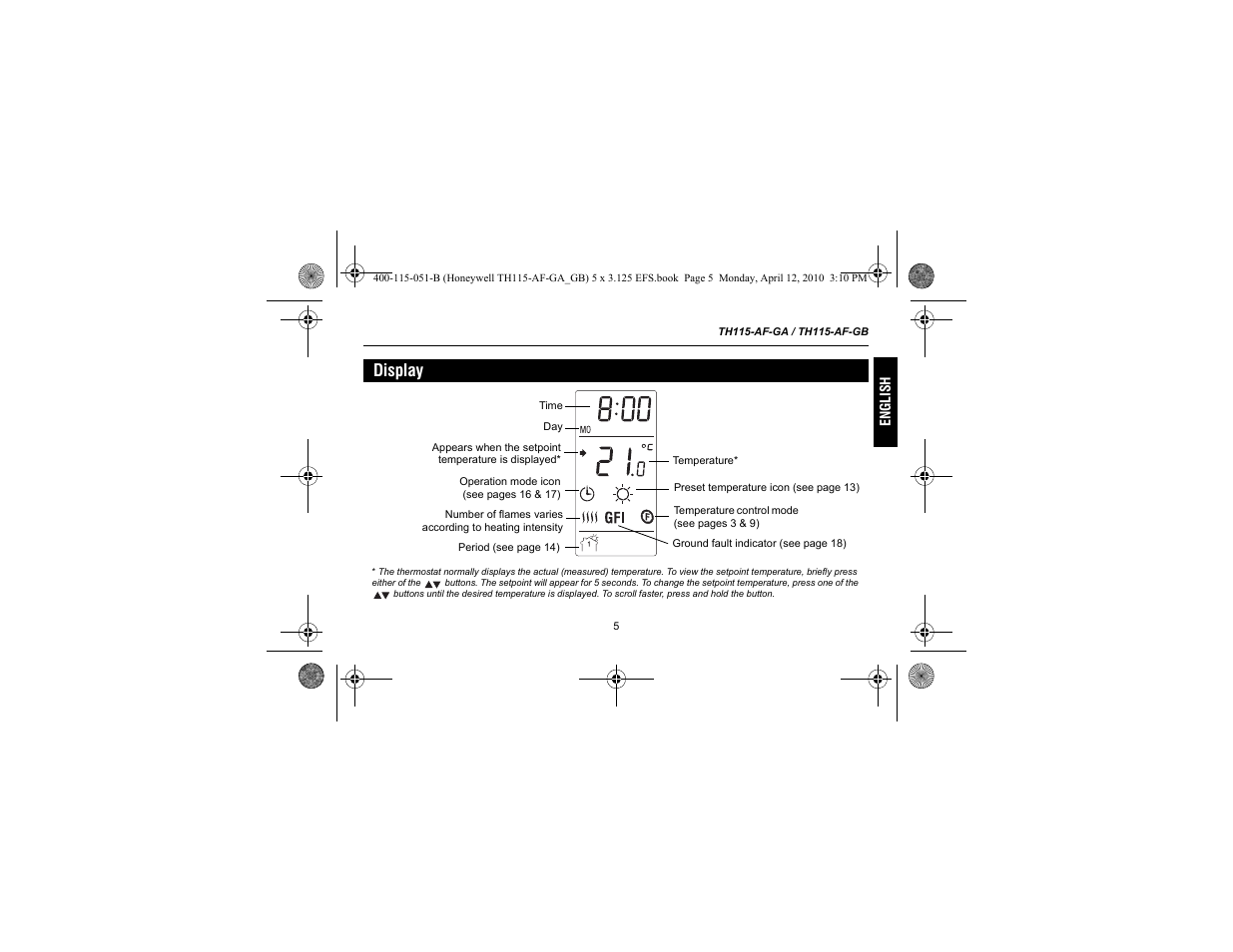 Display | King Electric TH115-AF-GA Electronic Programmable User Manual | Page 7 / 76