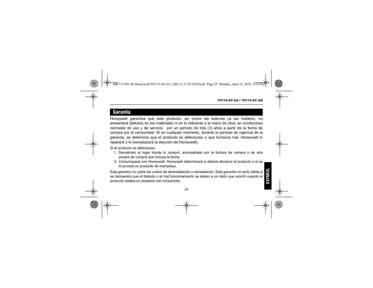 Garantía | King Electric TH115-AF-GA Electronic Programmable User Manual | Page 73 / 76