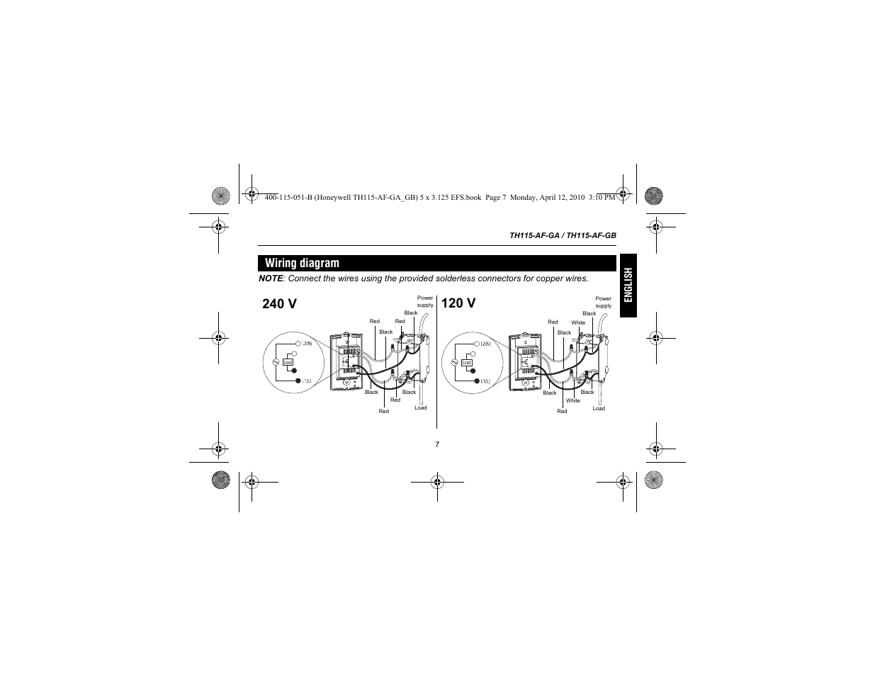 120 v, 240 v, Wiring diagram | King Electric TH115-AF-GA Electronic Programmable User Manual | Page 9 / 76