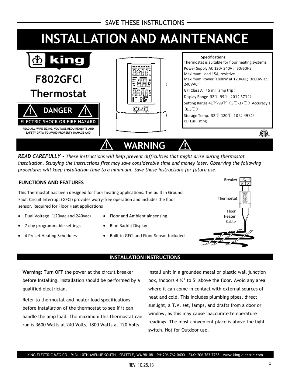 King Electric F802GFCI Electronic Programmable User Manual | 6 pages