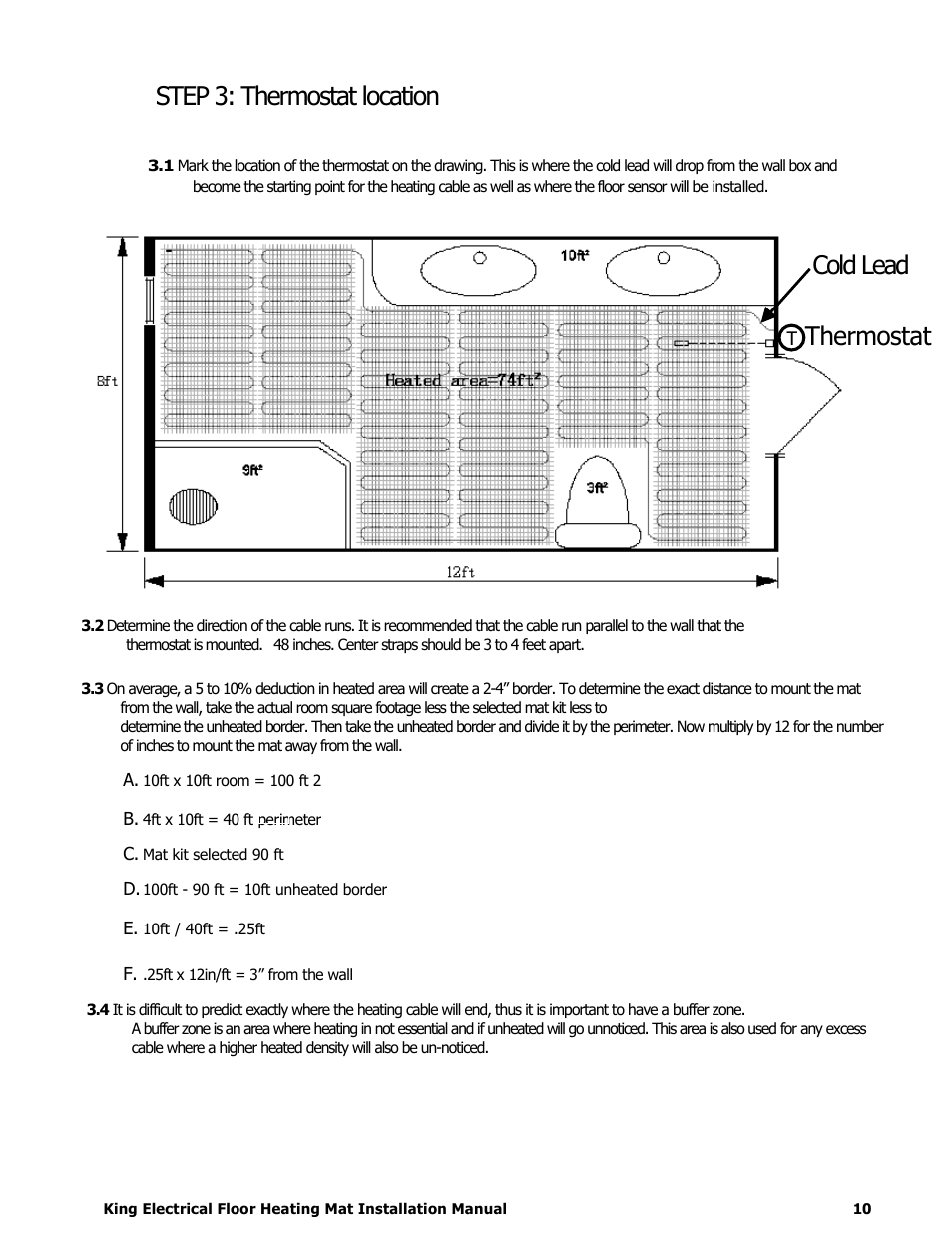 Step 3: thermostat location, End splice, Cold lead | Thermostat | King Electric FCM Floor Mat User Manual | Page 10 / 19