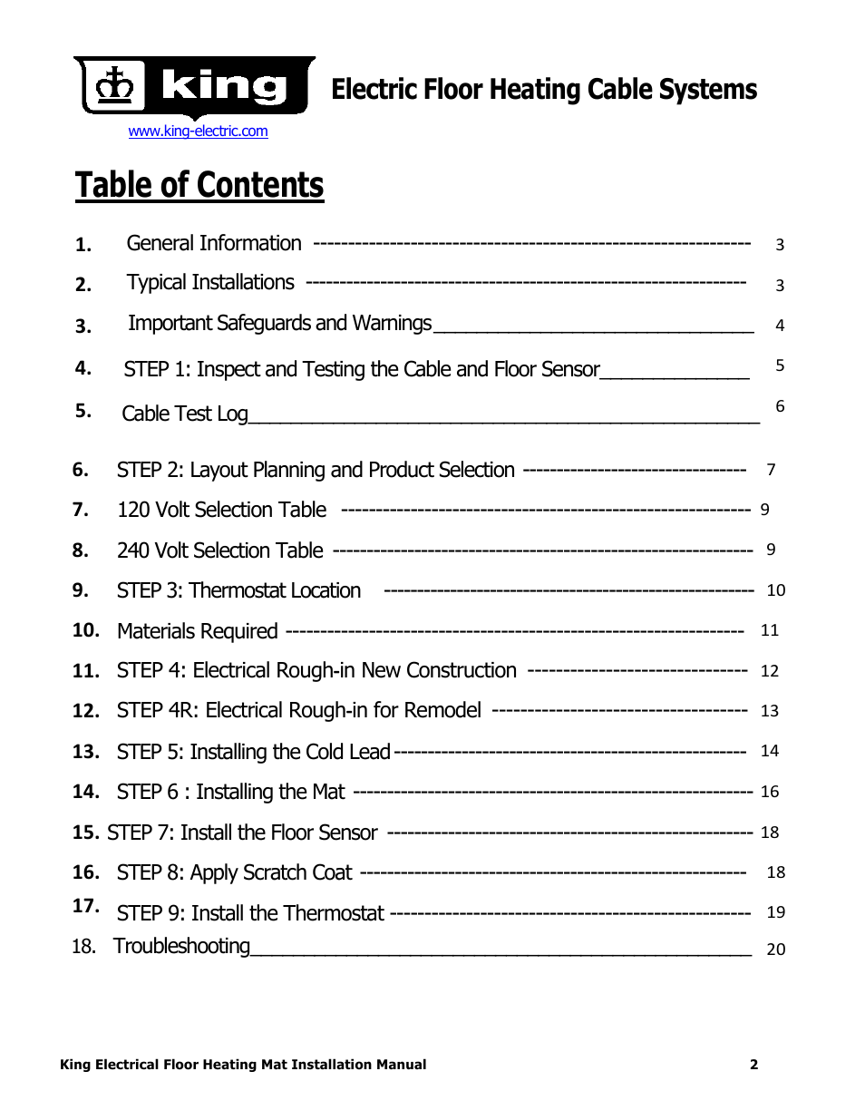 King Electric FCM Floor Mat User Manual | Page 2 / 19