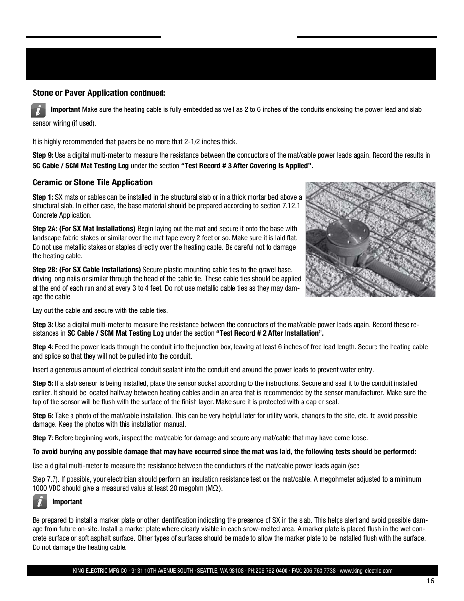 Installation — tile, Save these instructions | King Electric SCM User Manual | Page 16 / 20