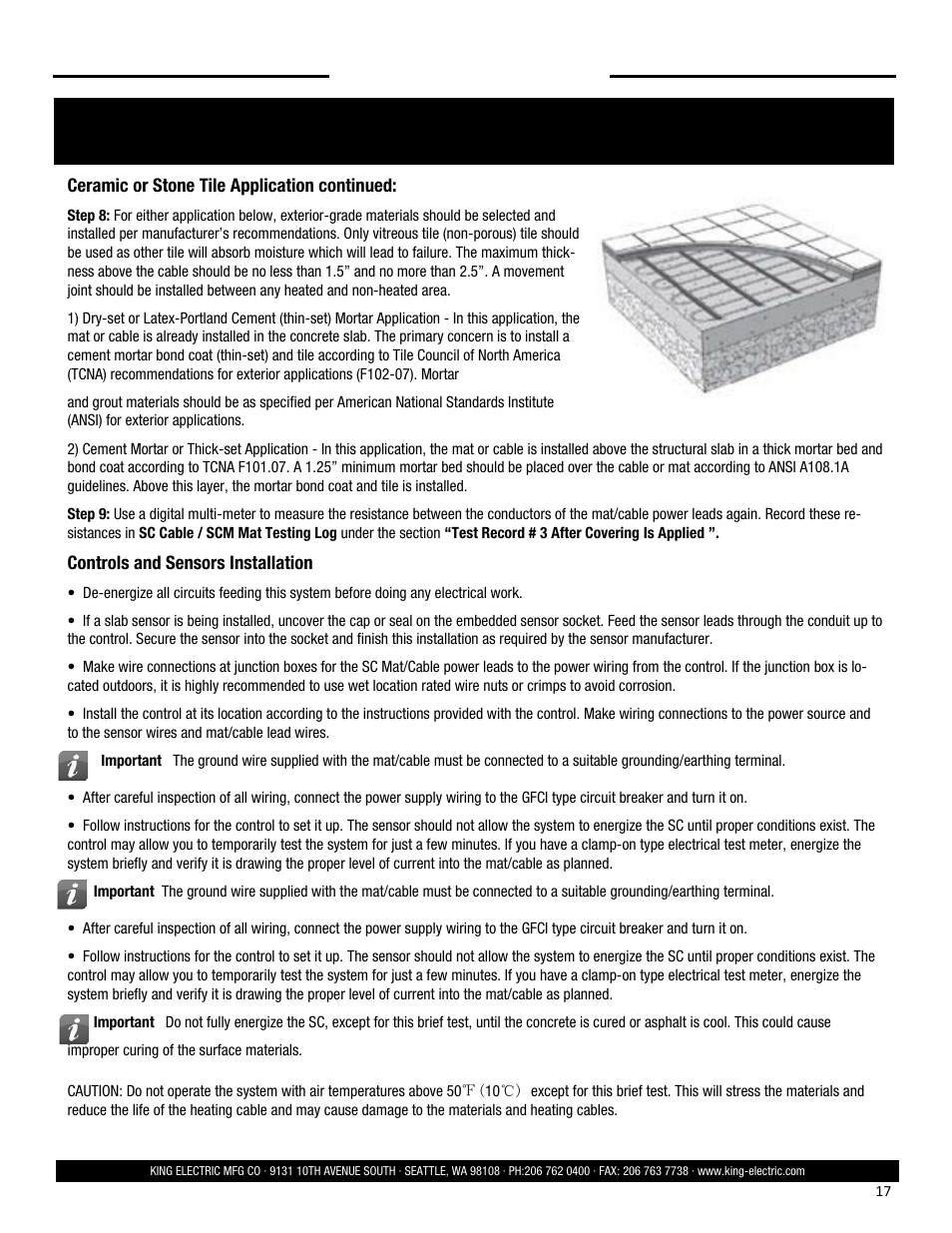 Installation — tile, Save these instructions | King Electric SCM User Manual | Page 17 / 20