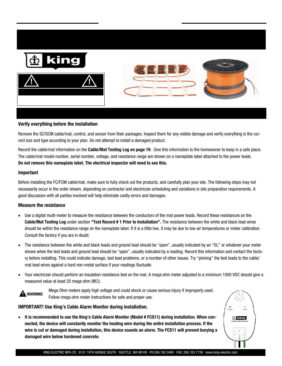 Installation instructions, Danger, Save these instructions | Installation | King Electric SCM User Manual | Page 8 / 20