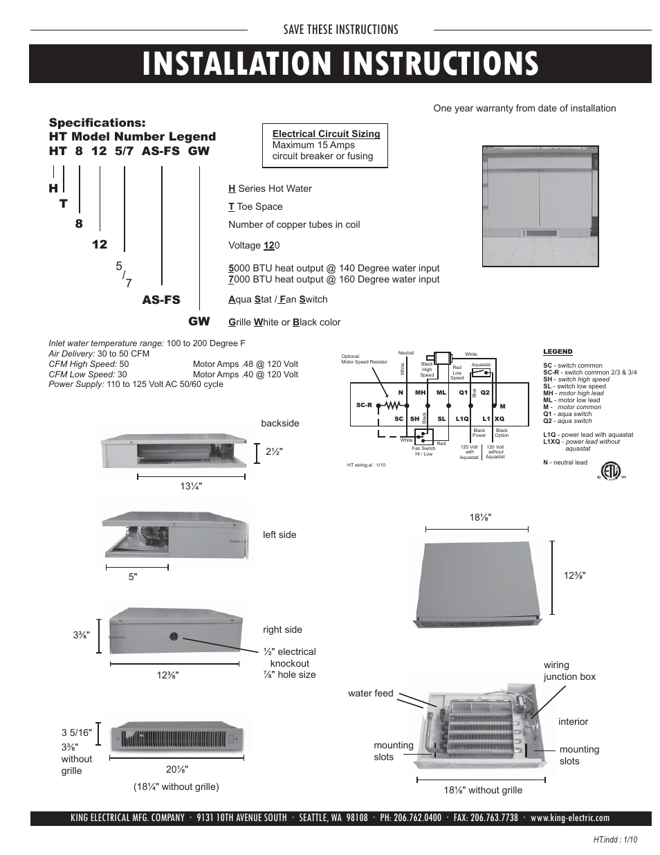 Installation instructions, Save these instructions, As-fs gw | King Electric Model HT User Manual | Page 3 / 4