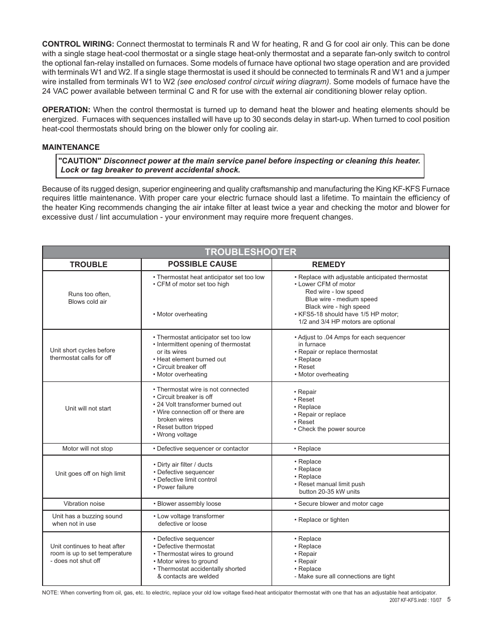 Troubleshooter | King Electric Model KF User Manual | Page 5 / 6