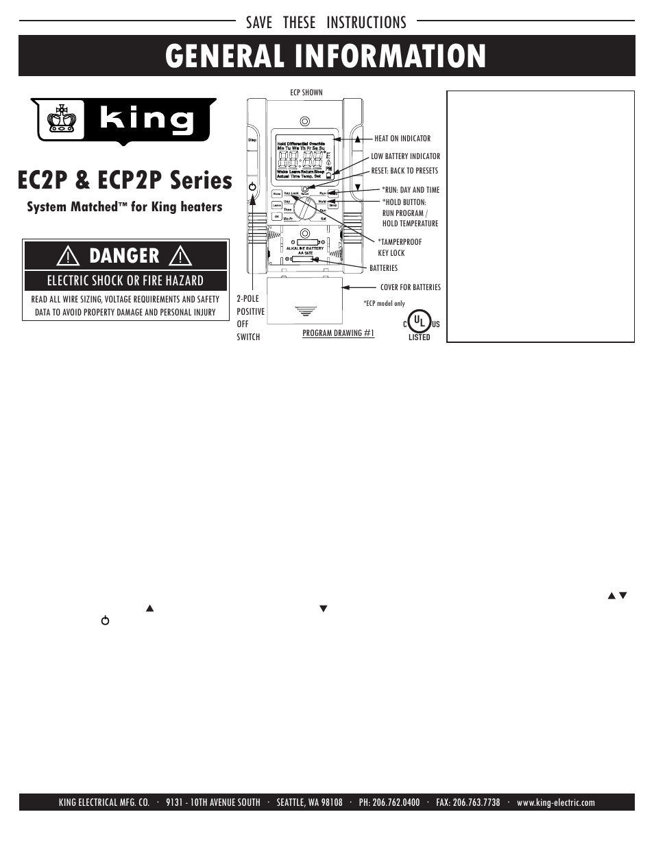 King Electric ECP2P Electronic Programmable User Manual | 4 pages