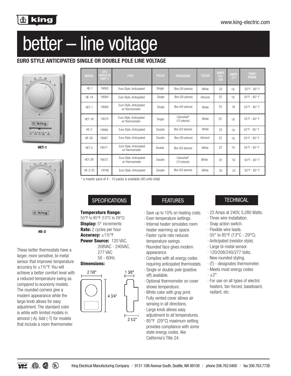 King Electric HE Anticipated User Manual | 2 pages