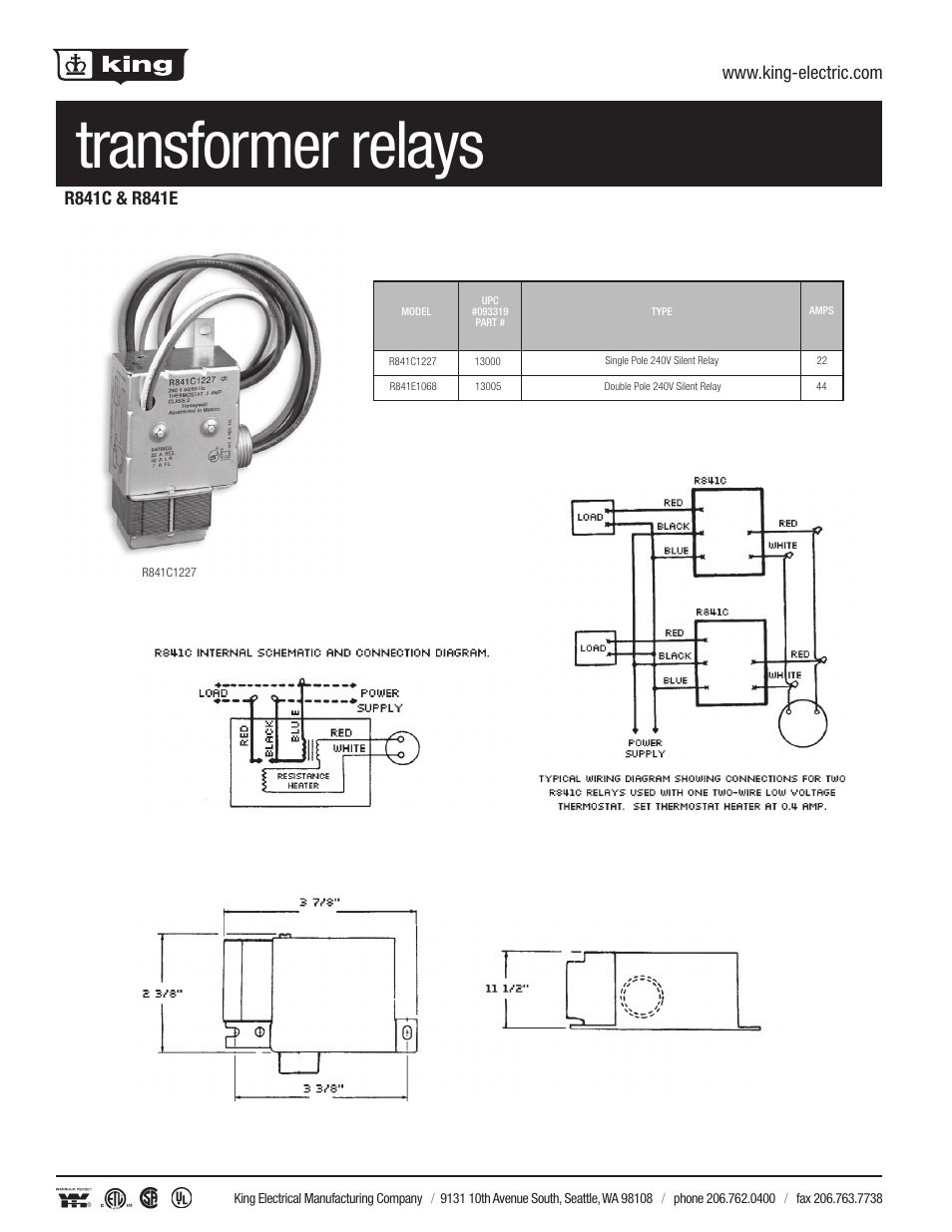 King Electric Transformer Silent Relay User Manual | 1 page