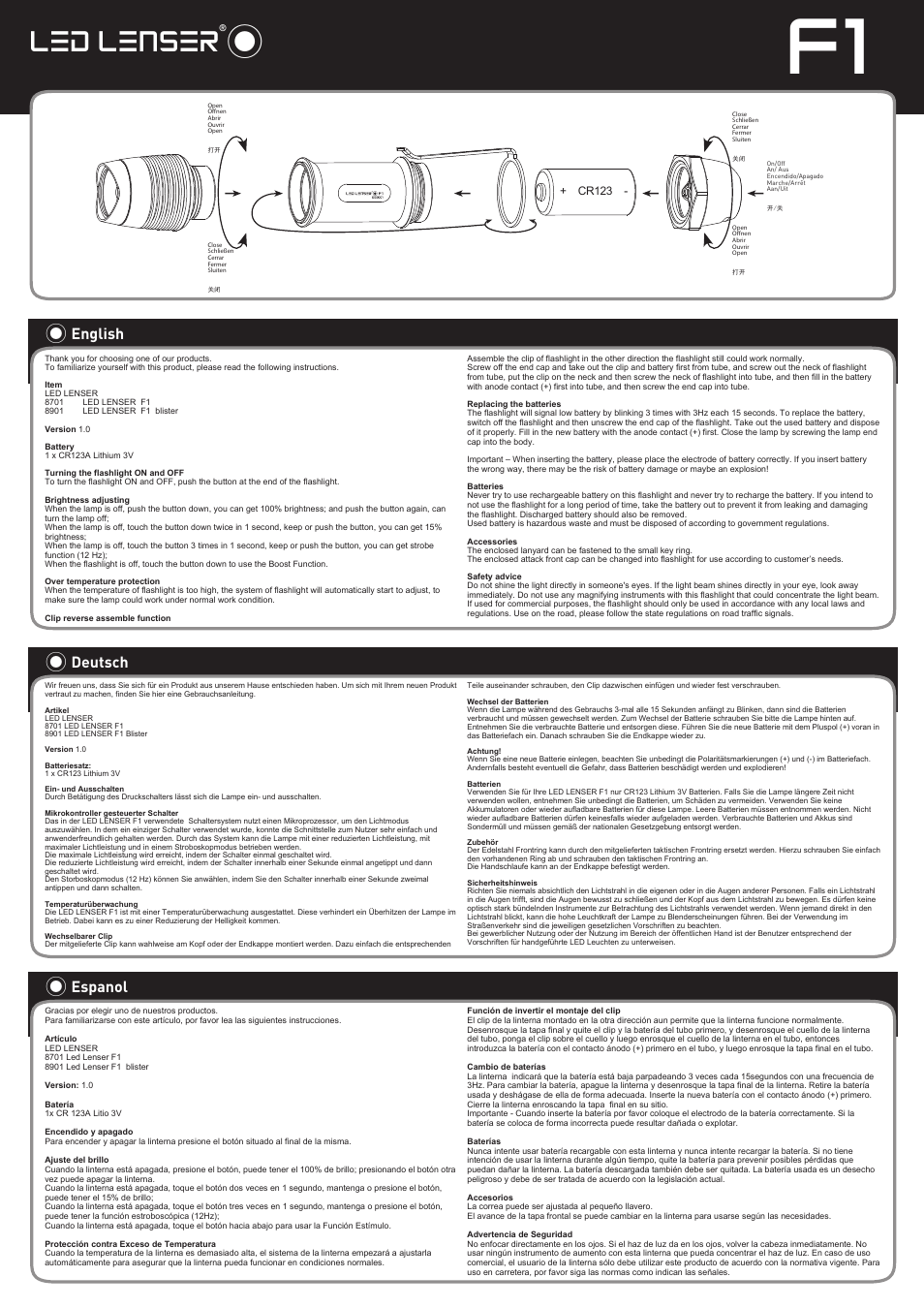 LED LENSER F1 User Manual | 2 pages