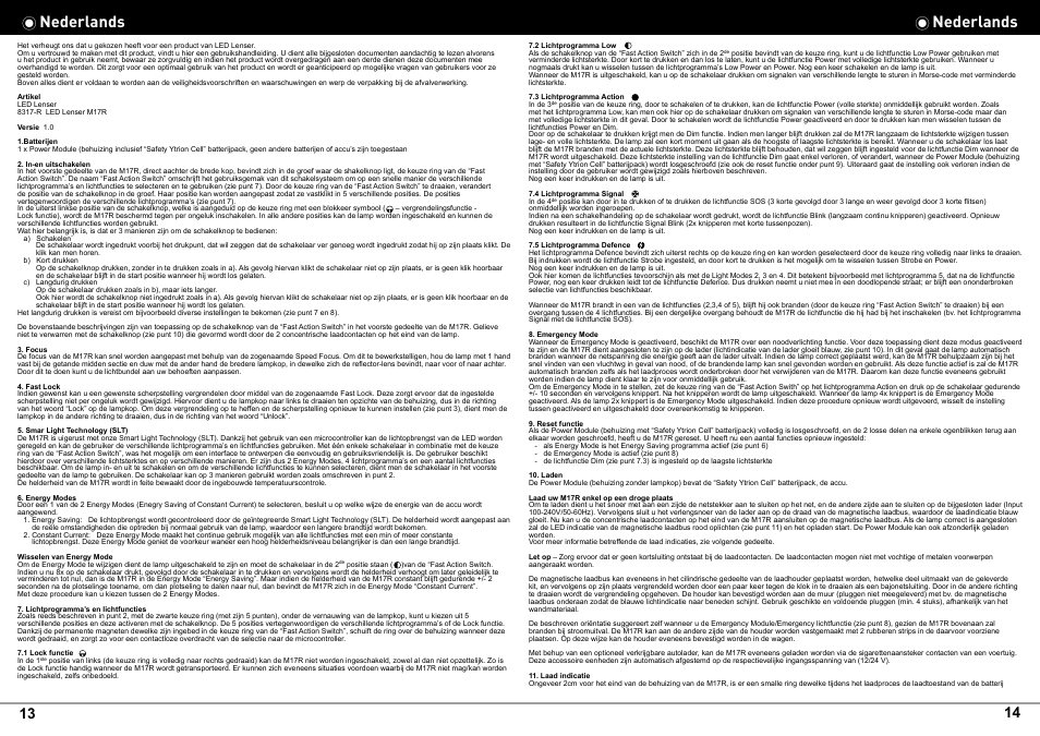 Nederlands | LED LENSER M17R User Manual | Page 9 / 26