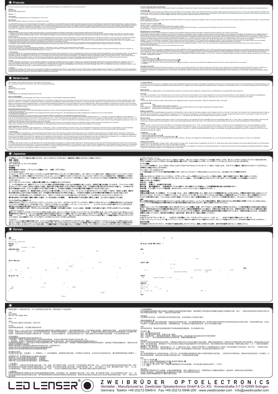 Led lenser, Francais, Nederlands | Japanese, Korean | LED LENSER M7RX User Manual | Page 2 / 2
