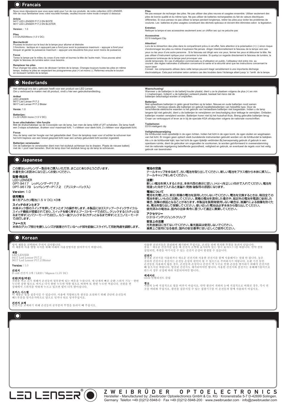 Led lenser, Francais, Nederlands | Japanese, Korean | LED LENSER P17.2 User Manual | Page 2 / 2