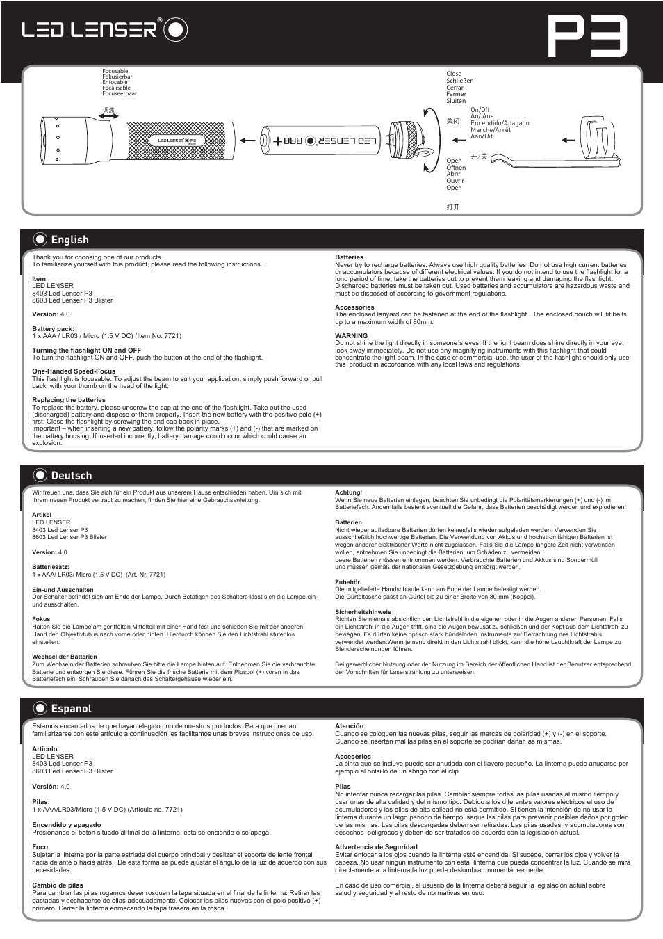 LED LENSER P3BM User Manual | 1 page