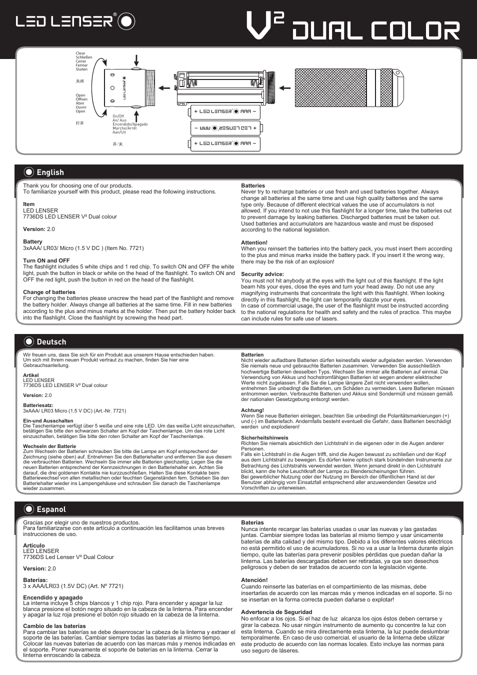 LED LENSER V2 Dual Color User Manual | 1 page