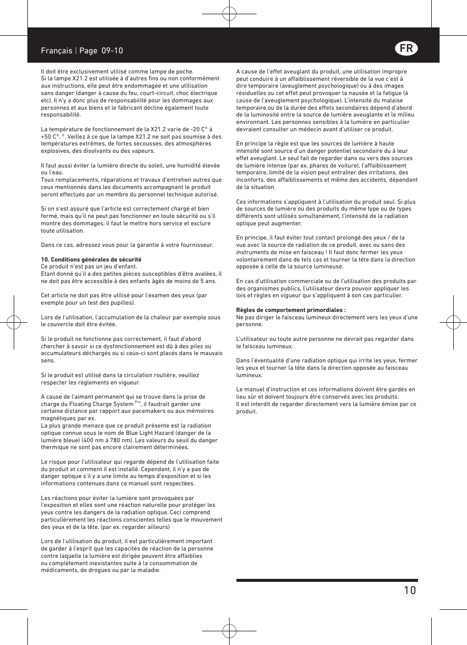 Fr 10, Français | page 09-10 | LED LENSER X21.2 User Manual | Page 11 / 24