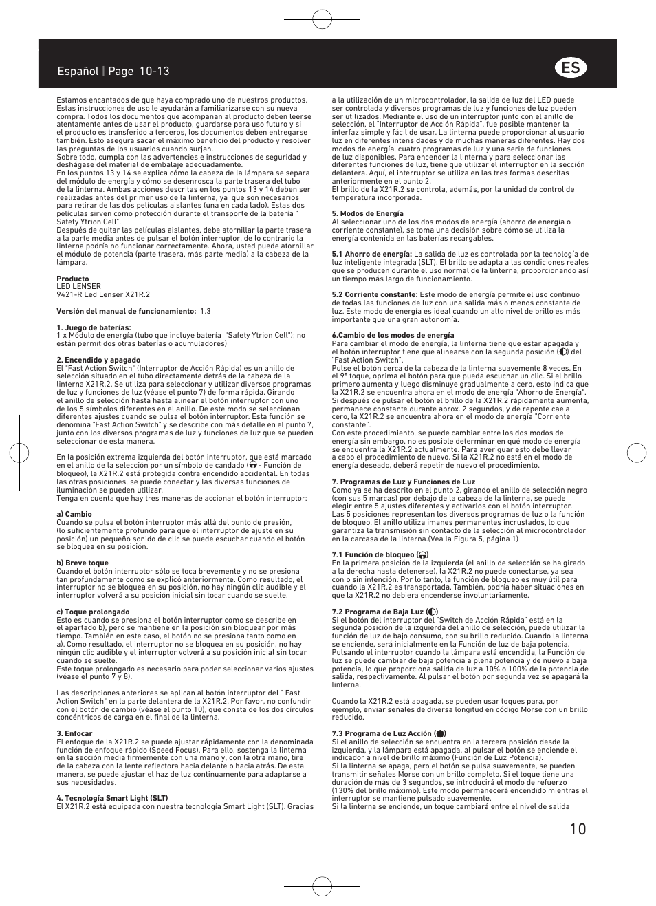 Español | page 10-13 | LED LENSER X21R.2 User Manual | Page 11 / 45