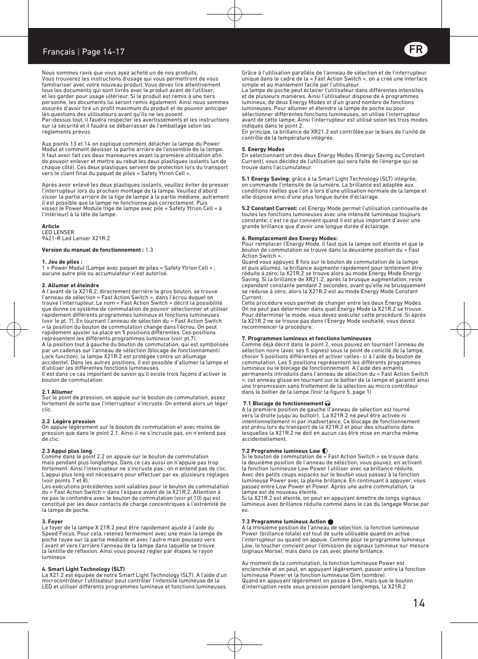 Français | page 14-17 | LED LENSER X21R.2 User Manual | Page 15 / 45