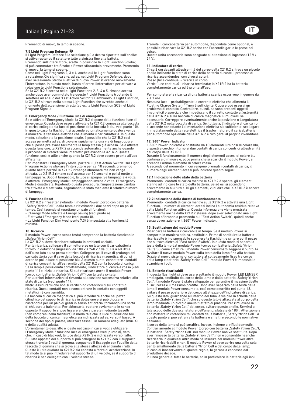 Italian | pagina 21-23 | LED LENSER X21R.2 User Manual | Page 23 / 45