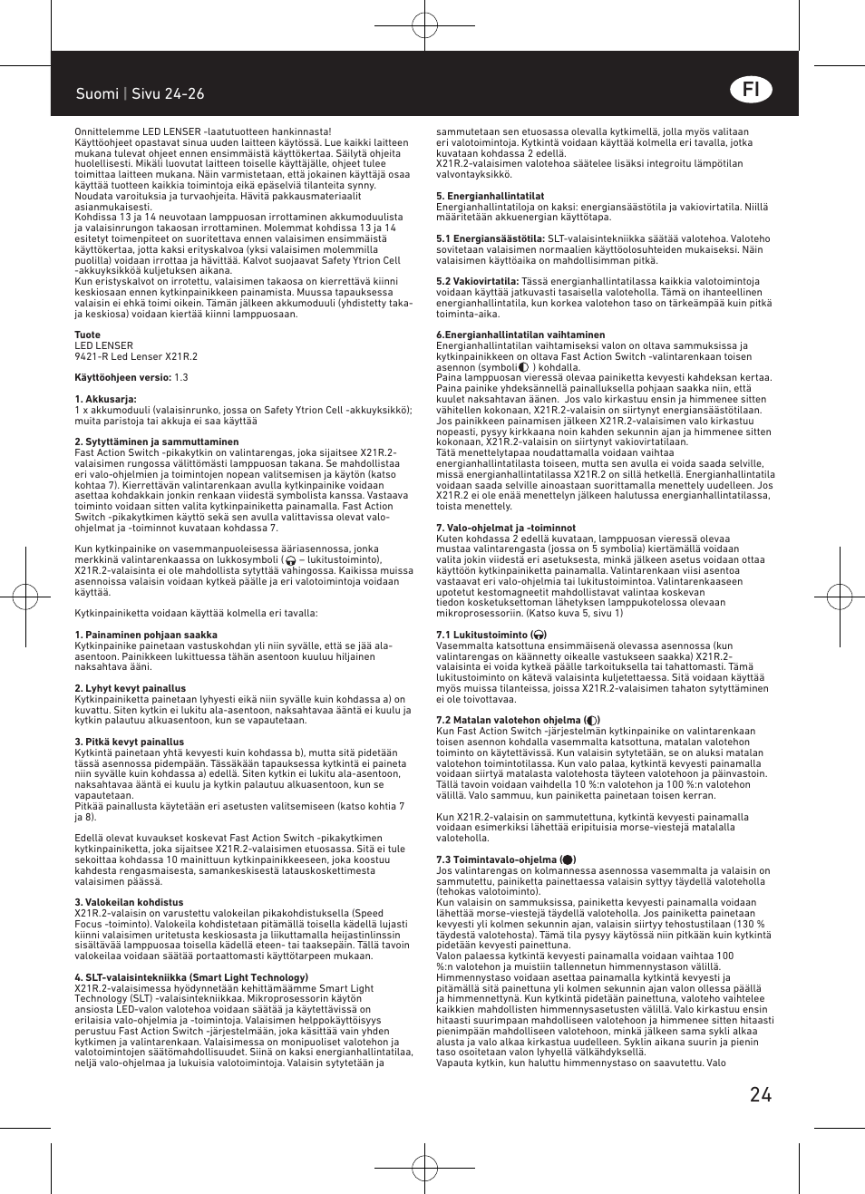 24 fi, Suomi | sivu 24-26 | LED LENSER X21R.2 User Manual | Page 25 / 45