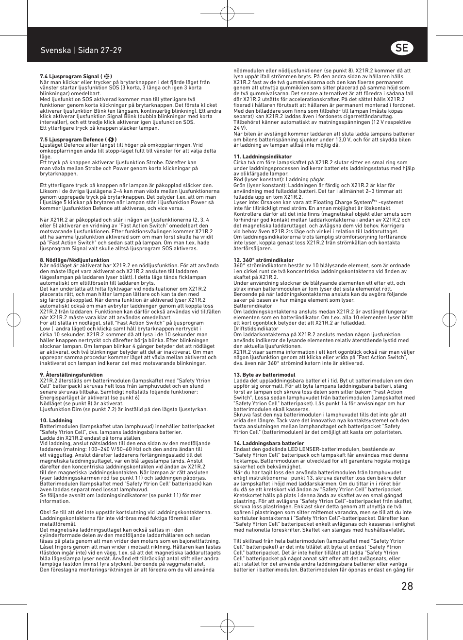 Svenska | sidan 27-29 | LED LENSER X21R.2 User Manual | Page 29 / 45