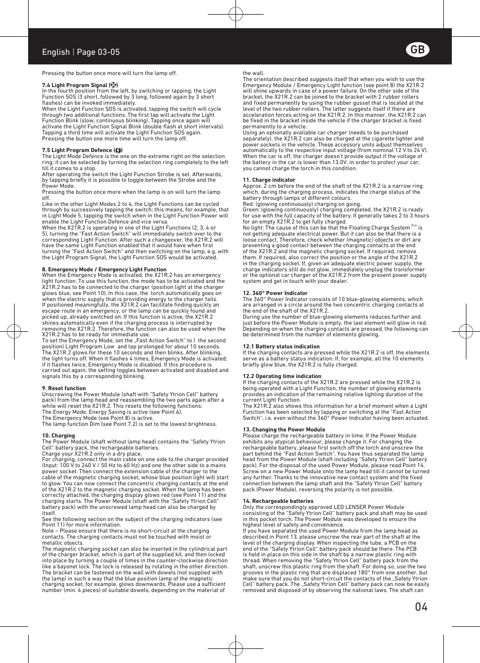 English | page 03-05 | LED LENSER X21R.2 User Manual | Page 5 / 45