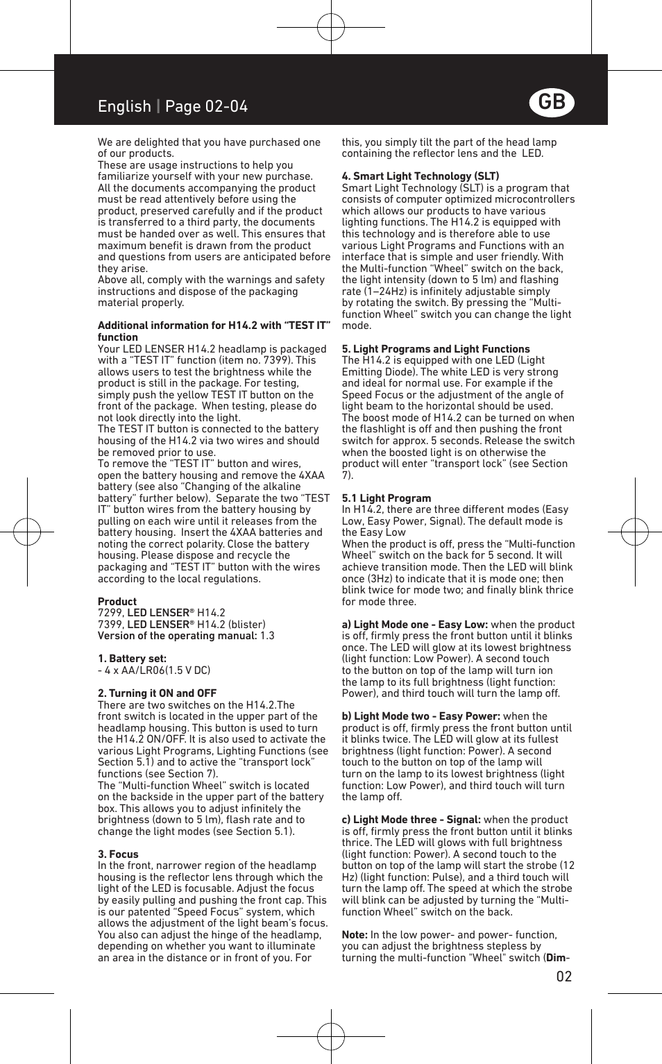 English | page 02-04 | LED LENSER H14.2 User Manual | Page 3 / 36