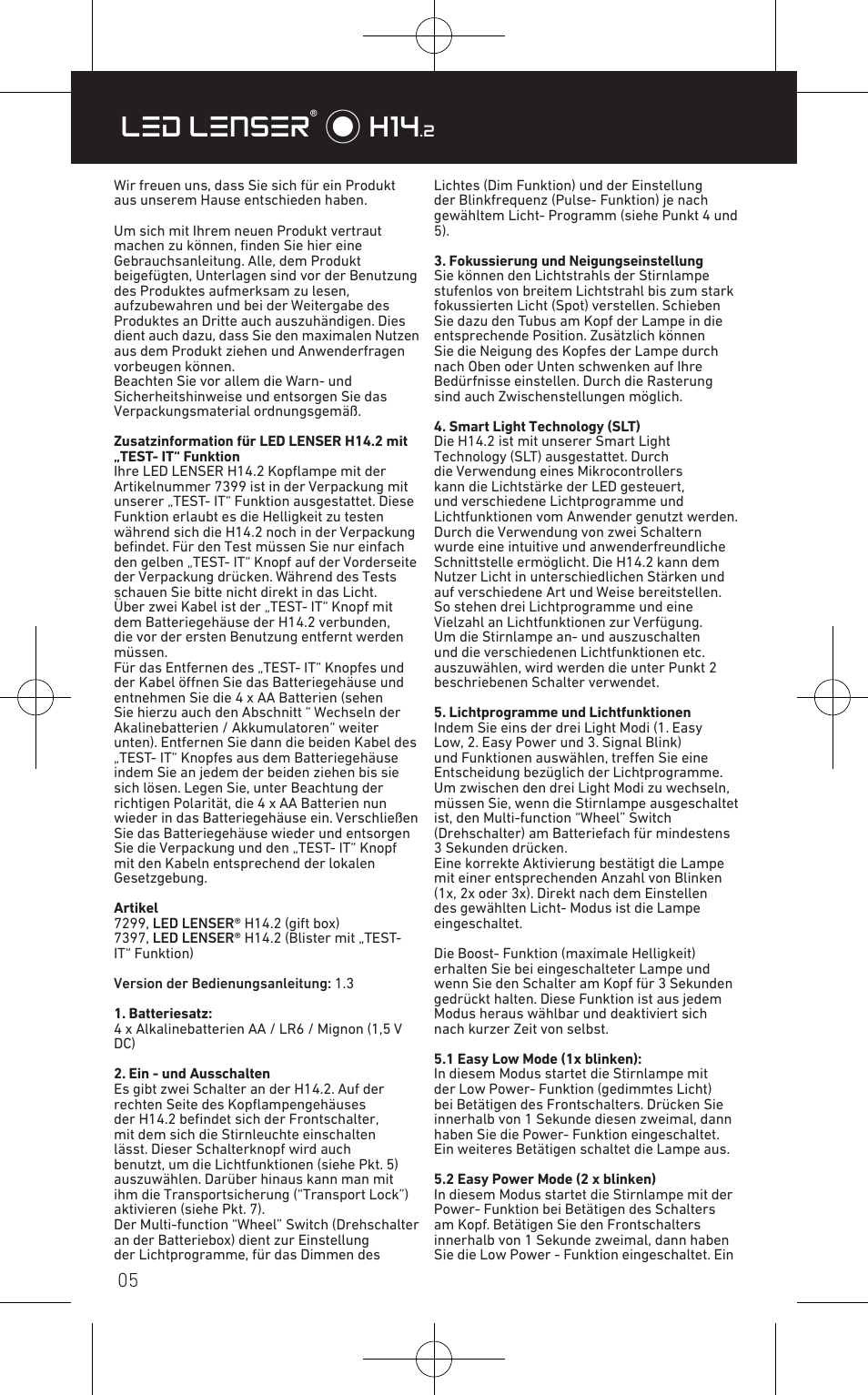 Led lenser® * h14 | LED LENSER H14.2 User Manual | Page 6 / 36