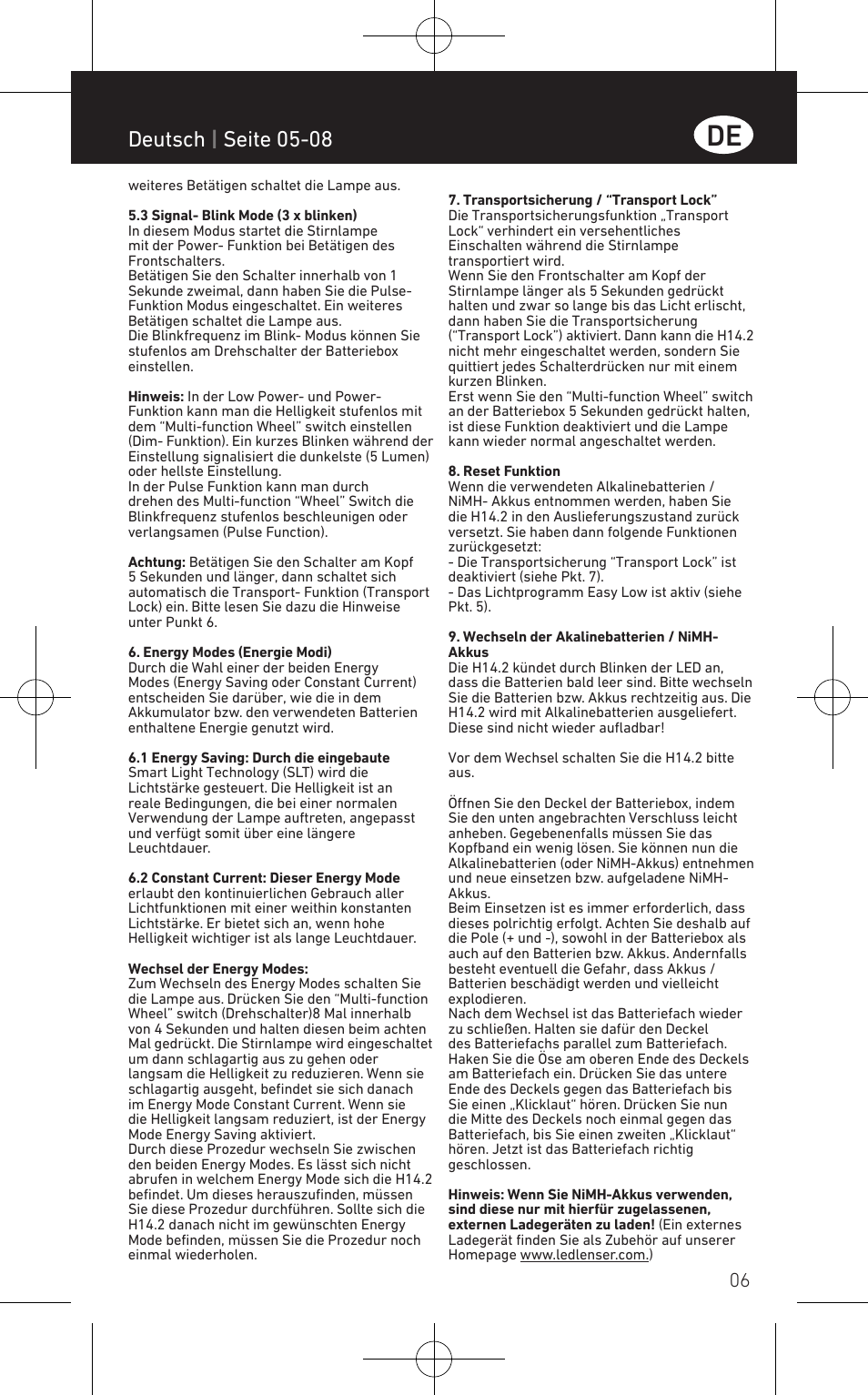 Deutsch | seite 05-08 | LED LENSER H14.2 User Manual | Page 7 / 36