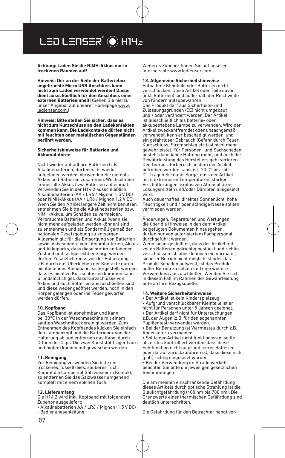 Led lenser® * h14 | LED LENSER H14.2 User Manual | Page 8 / 36