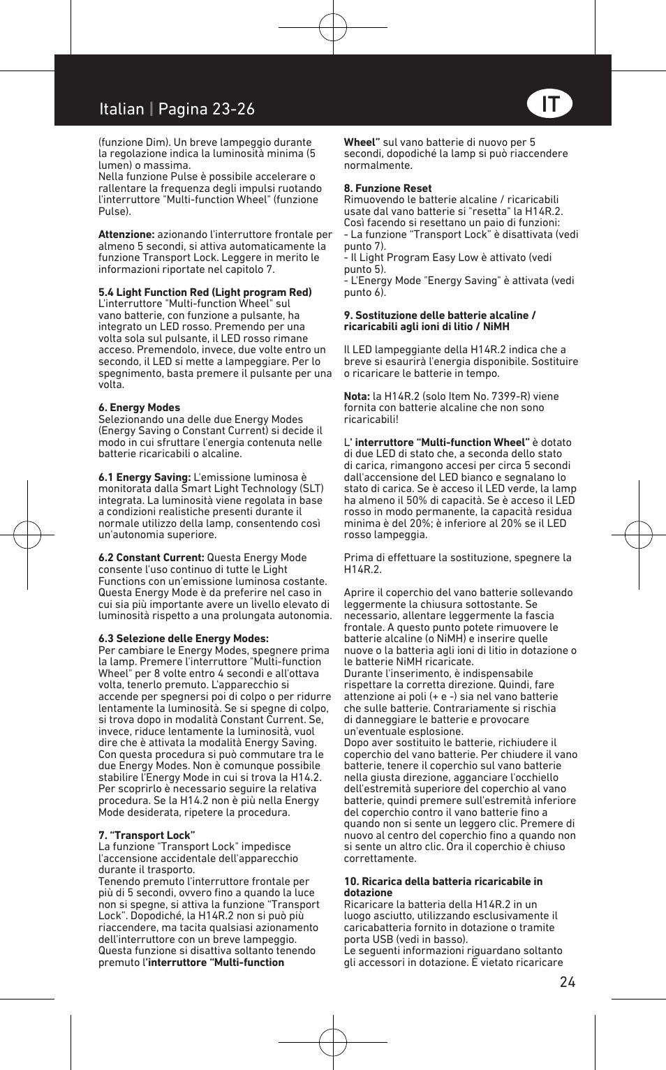 Italian | pagina 23-26 | LED LENSER H14R.2 User Manual | Page 25 / 53