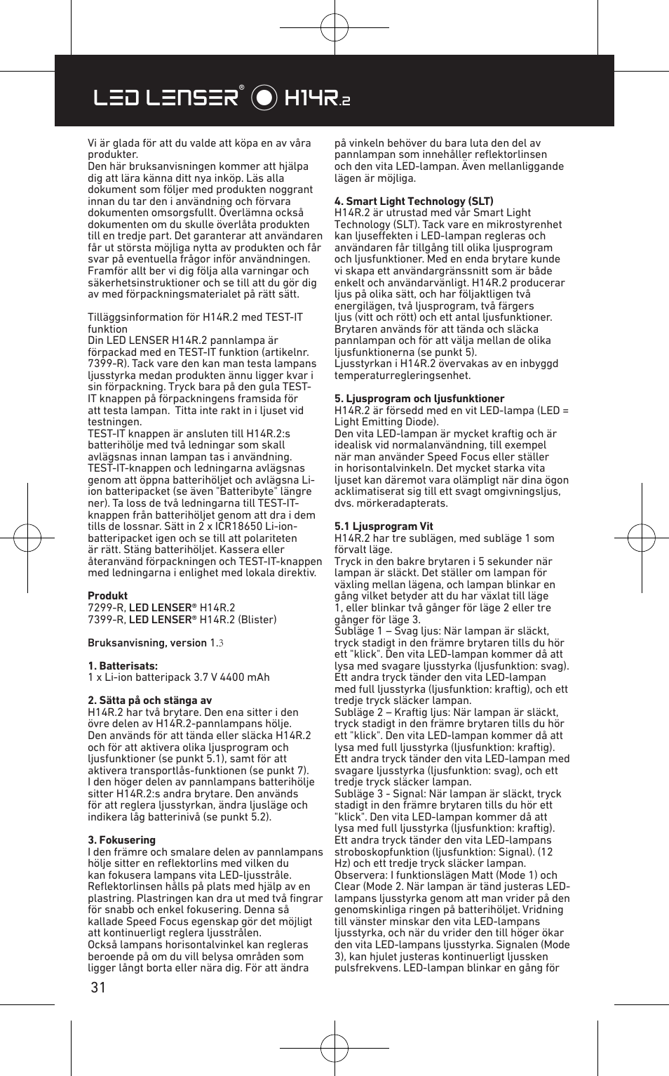 Led lenser® * h14r | LED LENSER H14R.2 User Manual | Page 32 / 53