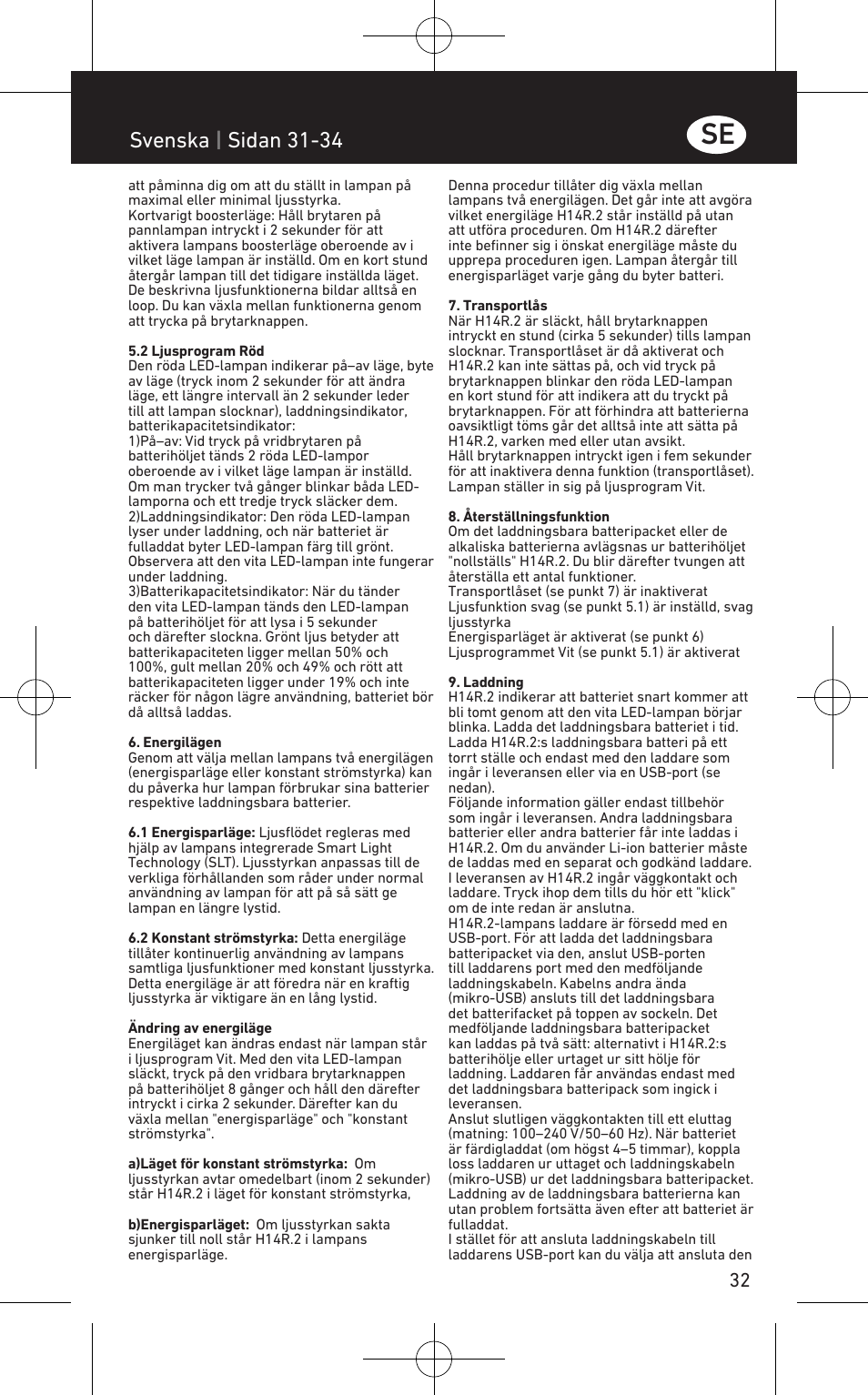 Svenska | sidan 31-34 | LED LENSER H14R.2 User Manual | Page 33 / 53
