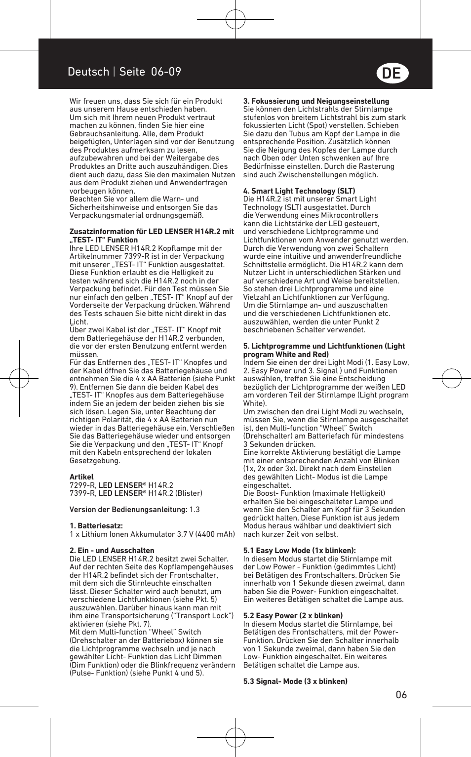 Deutsch | seite 06-09 | LED LENSER H14R.2 User Manual | Page 7 / 53