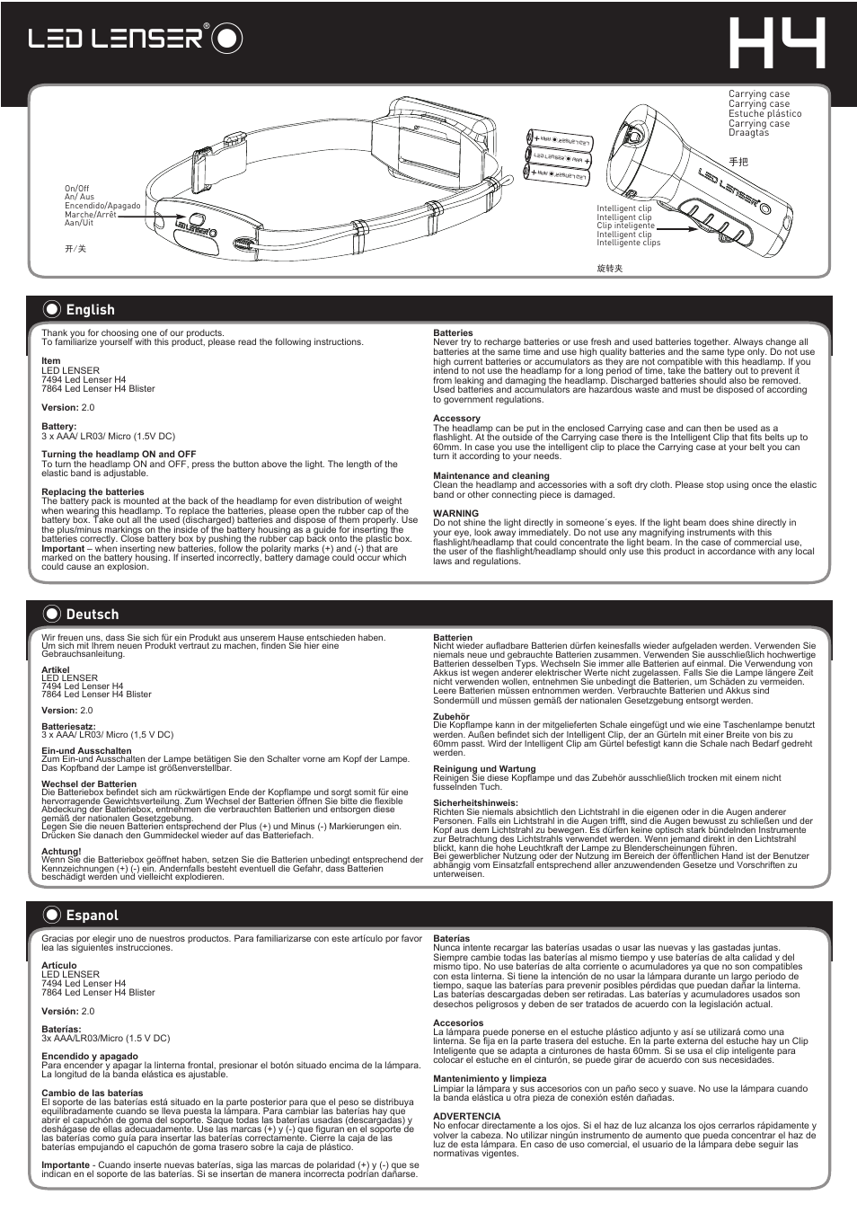 LED LENSER H4 User Manual | 1 page