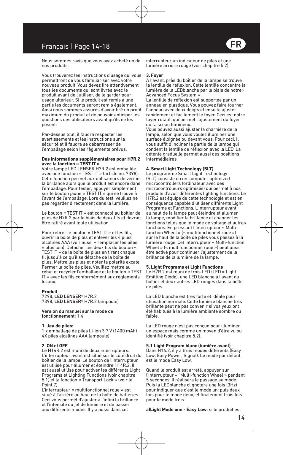 Français | page 14-18 | LED LENSER H7R.2 User Manual | Page 15 / 50