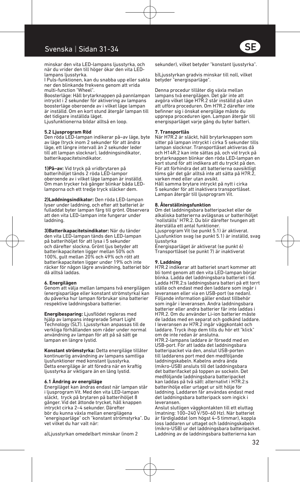 Svenska | sidan 31-34 | LED LENSER H7R.2 User Manual | Page 33 / 50