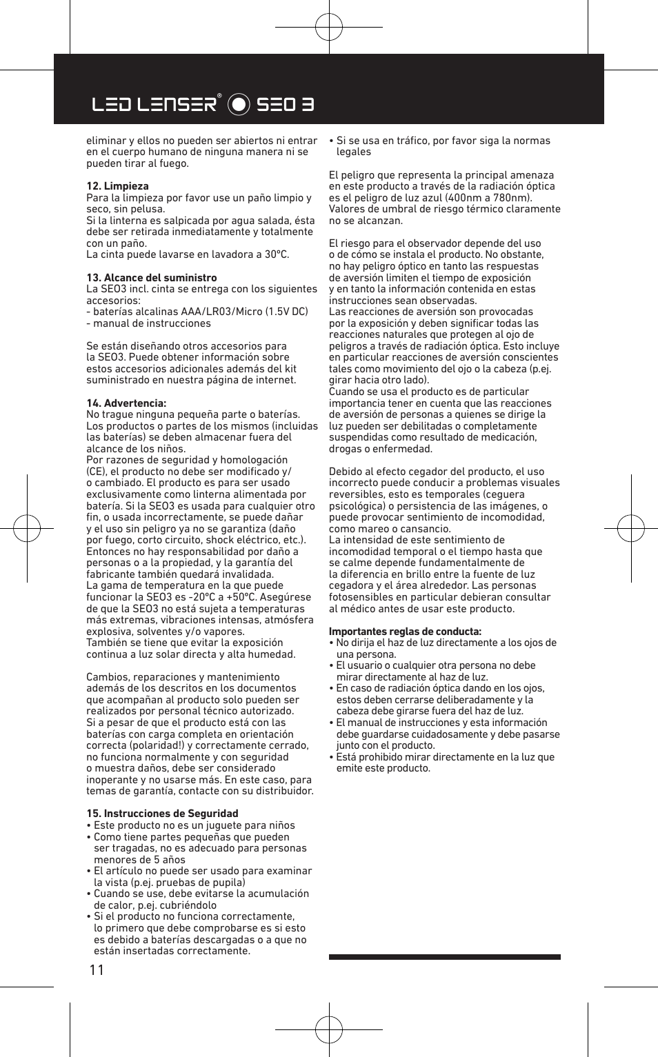 Led lenser® * seo 3 | LED LENSER SEO™ 3 User Manual | Page 12 / 36