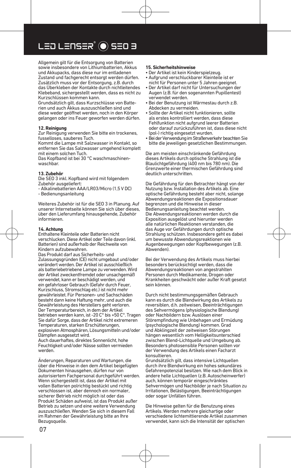Led lenser® * seo 3 | LED LENSER SEO™ 3 User Manual | Page 8 / 36