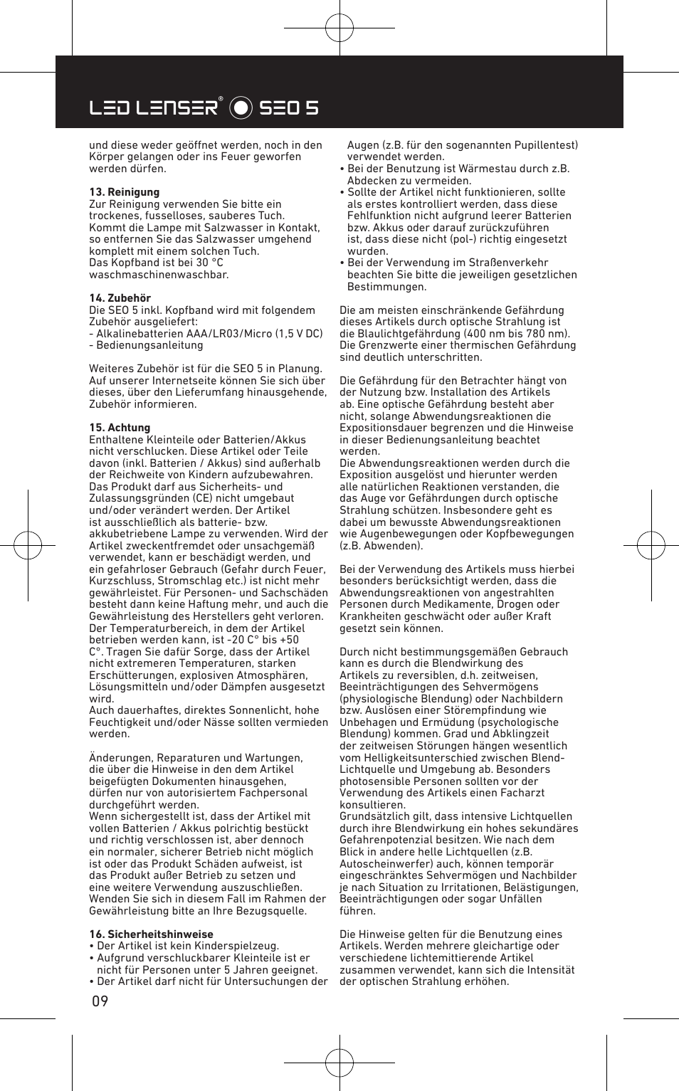 Led lenser® * seo 5 | LED LENSER SEO™ 5 User Manual | Page 10 / 44