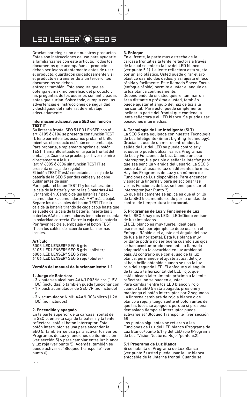 Led lenser® * seo 5 | LED LENSER SEO™ 5 User Manual | Page 12 / 44