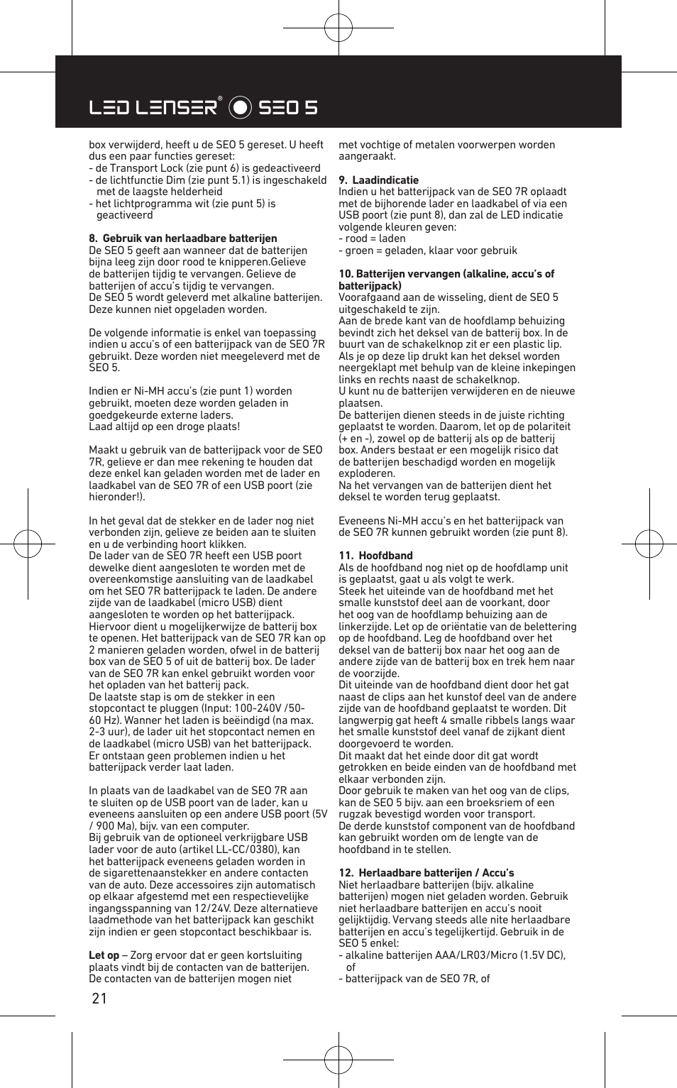 Led lenser® * seo 5 | LED LENSER SEO™ 5 User Manual | Page 22 / 44