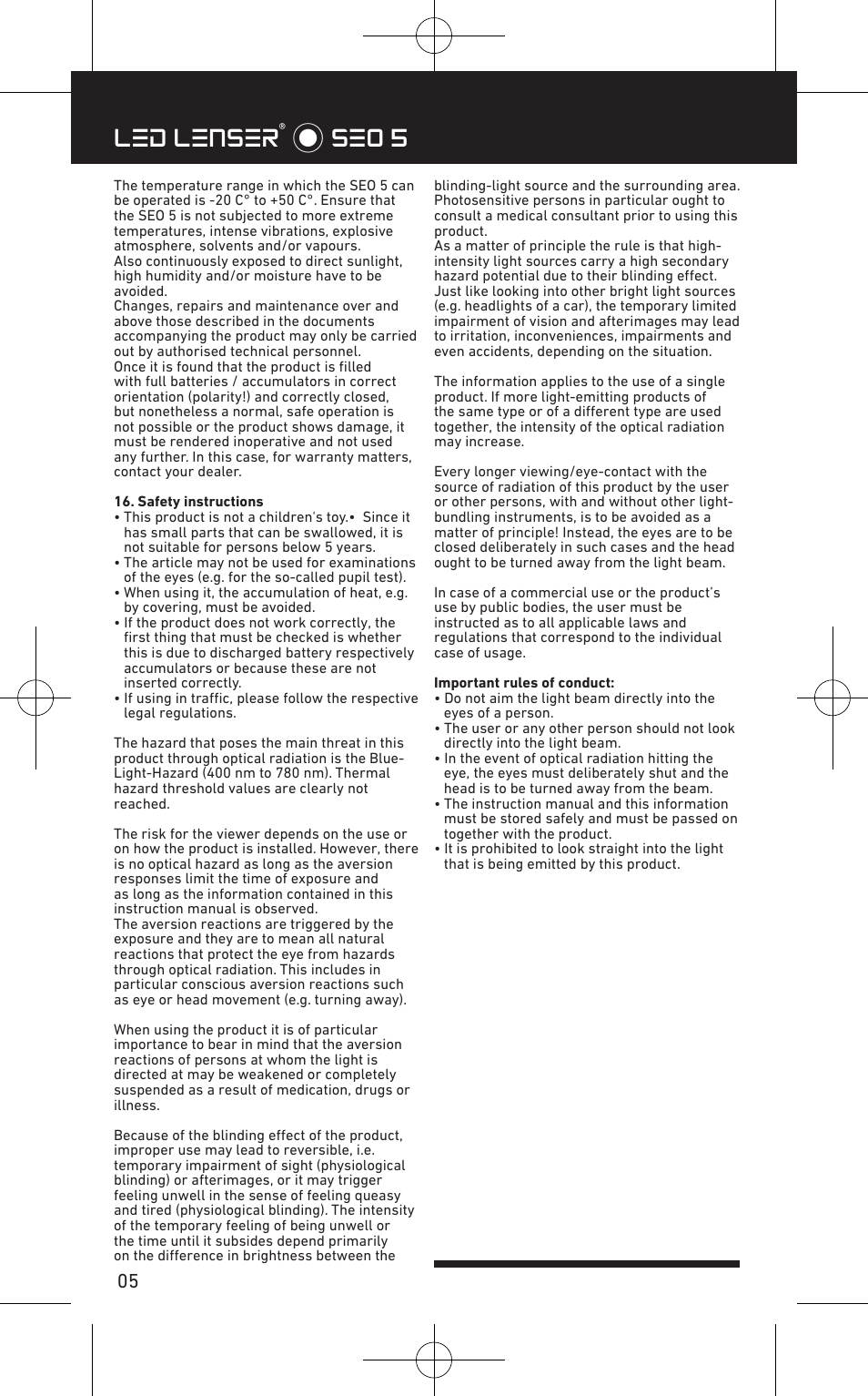 Led lenser® * seo 5 | LED LENSER SEO™ 5 User Manual | Page 6 / 44