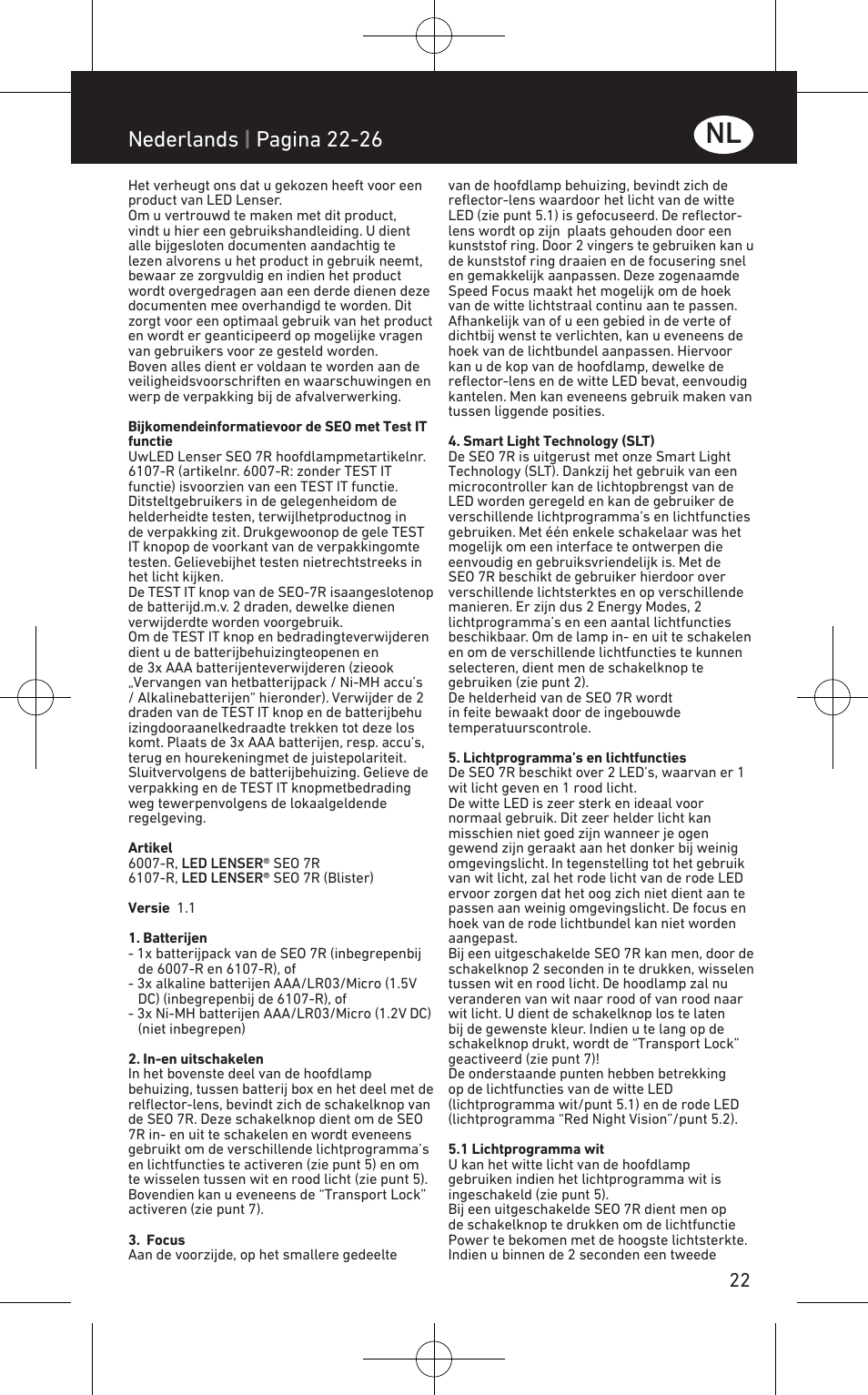 Nederlands | pagina 22-26 | LED LENSER SEO™ 7R User Manual | Page 23 / 56